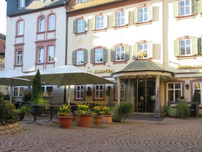 Neue wasserdichte Schirmbespannungen für das Romatik Hotel Goldener Karpfen in Fulda von Frimey.