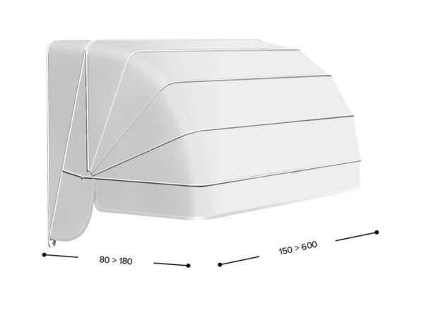 Die klassische Korbmarkise Compasso von GIbus zeichnet sich durch ein große Breite aus und einen weiten Ausfall.