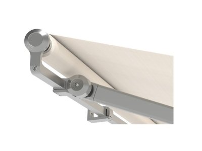Die robuste Hella Gelenkarmmarkise Areia 7040 in der Seitenansicht mit stabilen Armlager.