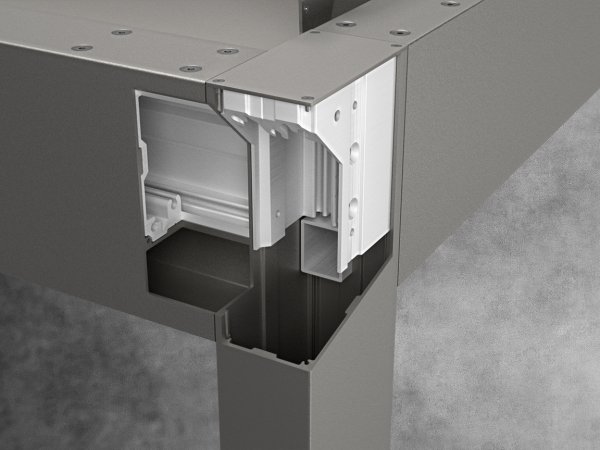 Das Lamellendach Frimey Alu-Roof mit einerm stabilen Pfosten und einem innenliegendem Regenrinnensystem. 