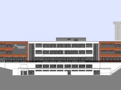 Das Projekt Burgsitzschule mit Textilscreen ZIP Senkrechtmarkisen in Spangenberg von Frimey in Fulda.