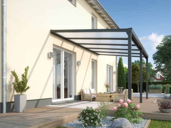 Das Frimey Terrassendach Frankfurt ist eine klassische Überdachung für Ihren Garten und Terrasse, mit einem Gestell aus Aluminium.