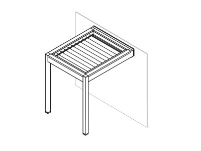 Die bioklimatische Pergola Ventur von Hella mit Wandmontage und parallen Lamellen zur Wand.