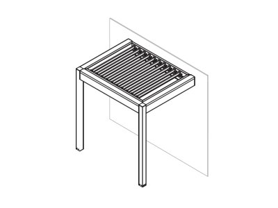 Die bioklimatische Pergola Ventur von Hella mit Wandmontage und gedrehten Lamellen zur Wand.