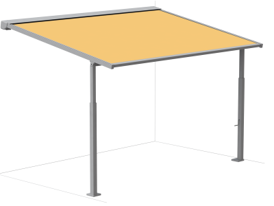 Die formschöne und durchdachte Pergolamarkise Eleganza von Hella, mit zwei stabile Pfosten und einfahrbaren Markisendach.
