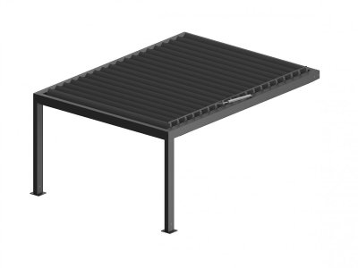 Das Frimey Lamellendach Alu-Roof als Wandmontage mit zwei Pfosten und Wandhalterungen.
