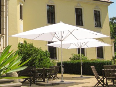 Der Bahama Easy Sonnenschirm für Terrasse und Dachterrasse mit stabilen Mittelmast.
