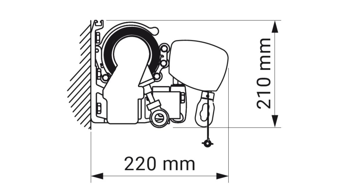 Freund Gelenkarmmarkise offen Open-G mit Volant-Rollo Abmessungen Markise mit Wandmontage.