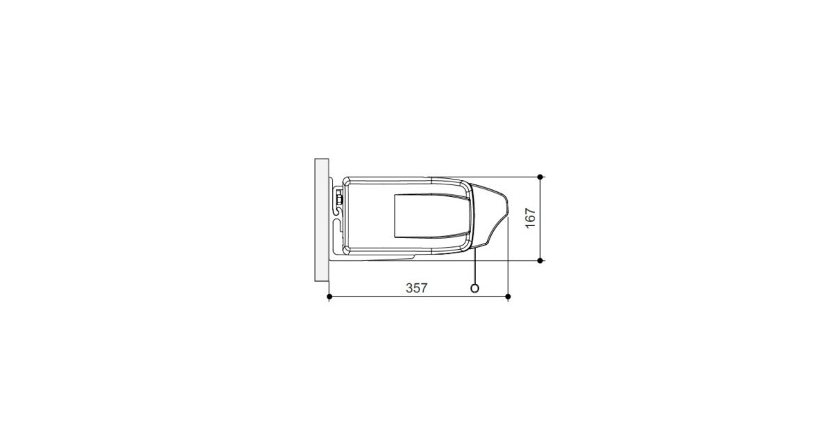Die Abmessungen der Hella C2 Kassettenmarkise mit Volant-Rollo bei Wandmontage, von Frimey GmbH.