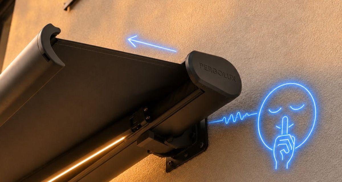 Der flüsterleiser Elektromotor der Pergolux Markise mit Funkhandsender, bei Frimey GmbH.