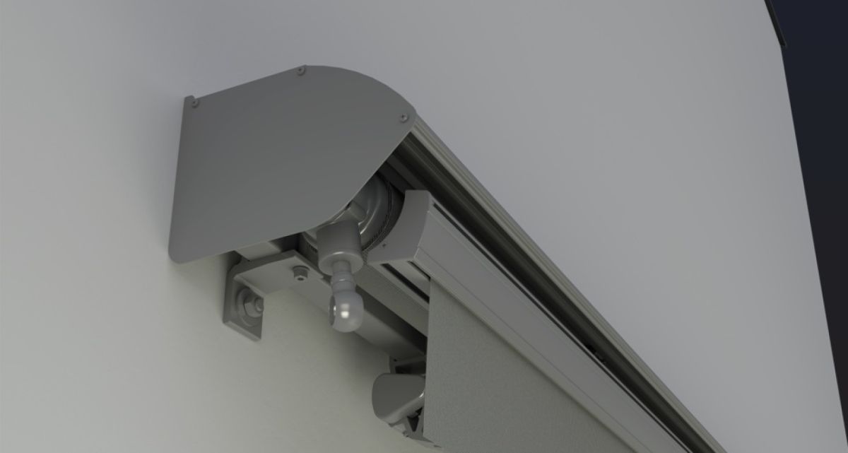 Das Regenschutzdach der Gelenkarmmarkise Swingline von WOundWO, bietet Schutz vor Wind und Wetter, bei Frimey GmbH.