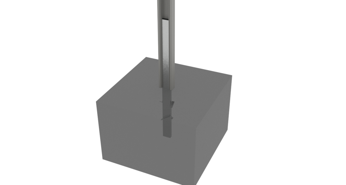 Das Fundament mit Bodenhülse im Detail der WOundWO Standmarkise Winglight Compact, bei Frimey GmbH.