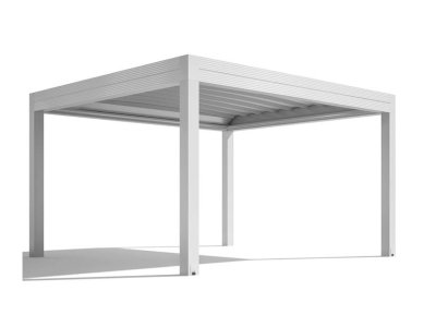 Die bewegliche Pergola Gibus Azimut in der freistehenden Version mit tragenden Pfosten mit integrierten Wasserablauf.