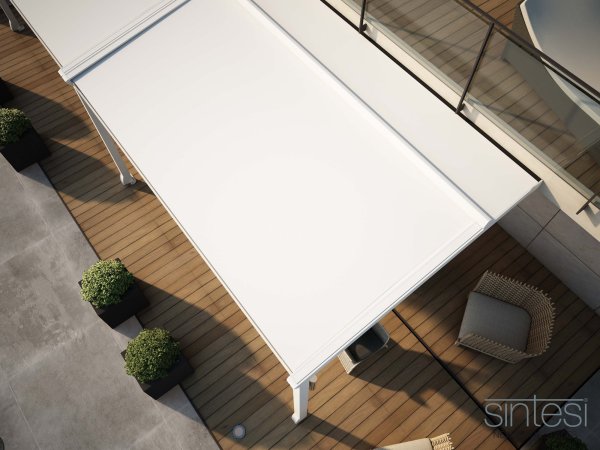 Die Hella Sinetsi Pergola kann modular erweitert werden, sodass sehr große Flächen überdacht werden können.