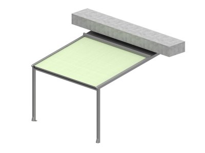 Die Pergola Hella Sintesi kann an eine Decke montiert werden mit speziellen Deckenhalterungen und zwei Pfosten.