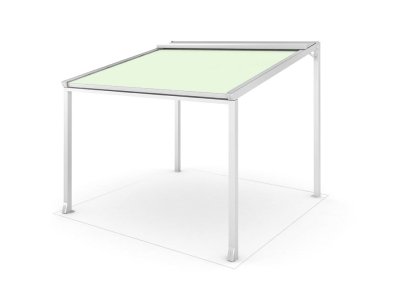 Die Pergola Hella Sintesi gibt es in einer freistehenden Version mit selbsttragenden Pfosten.